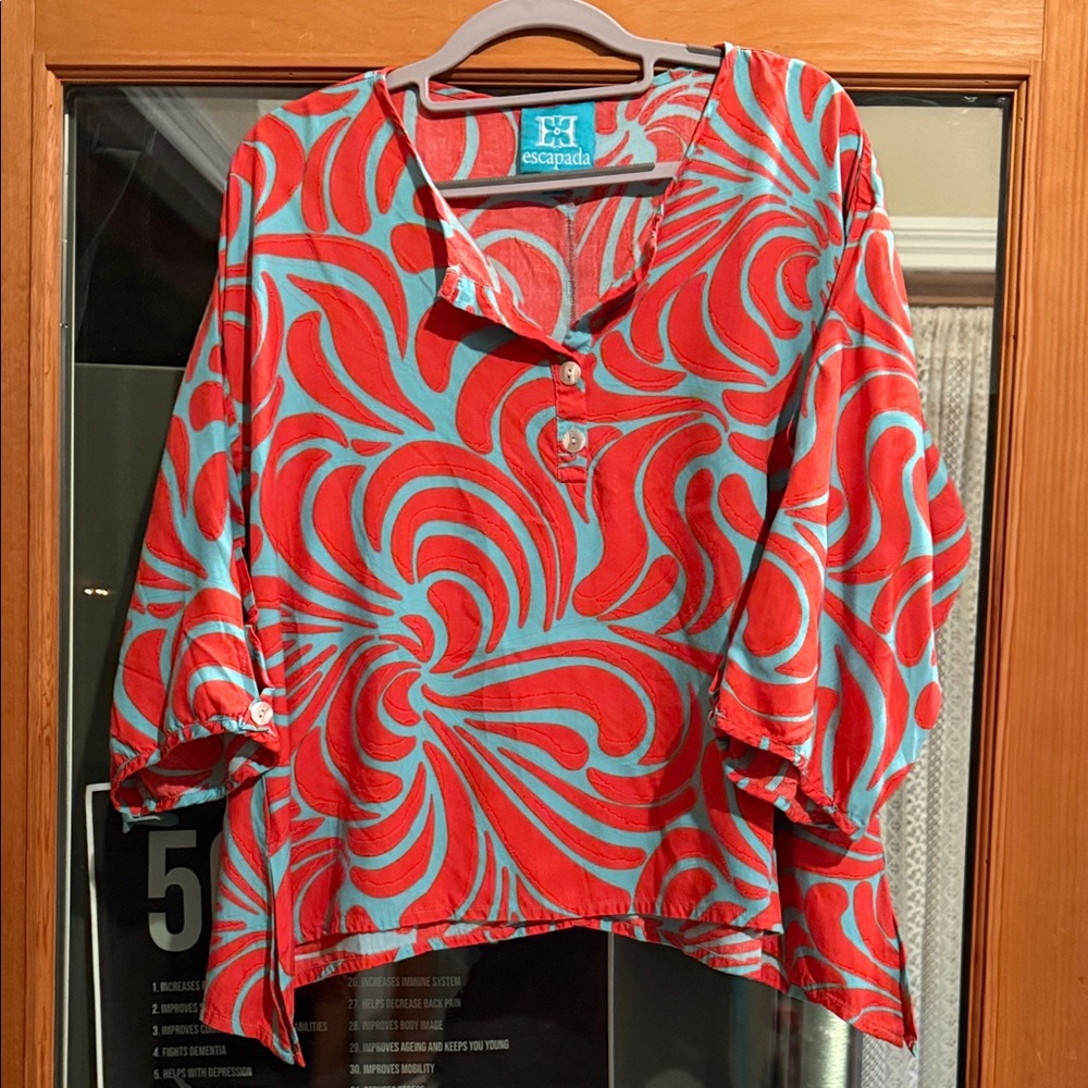 Escapada Vibrant Red and Blue Women's Blouse